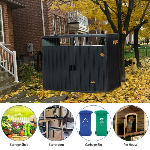 Garbage Bin Shed Stores 2 Trash Cans Metal Outdoor Bin Shed For Garbage Storage,Stainless Galvanized Steel, Bin Shed For Garden Yard Lawn