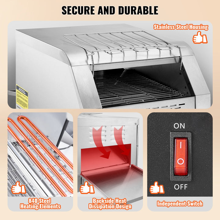 Commercial Conveyor Toaster, 300 Slices/Hour Conveyor Belt Toaster