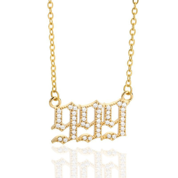 Minimalist Micro Zirconia Numeral Angel Pendant Necklace
