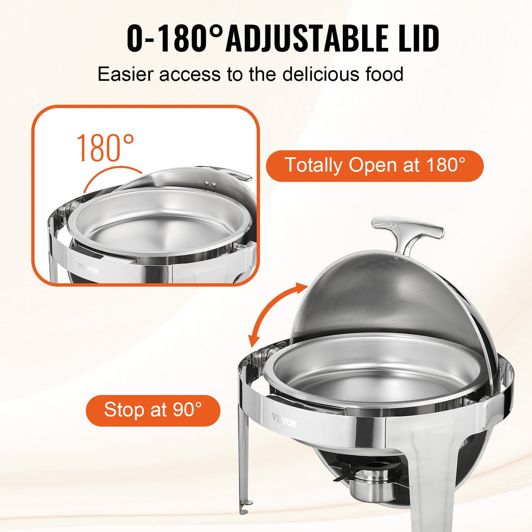 Roll Top Chafing Dish Buffet Set, 6 Qt 2 Pack, Stainless Steel Chafer