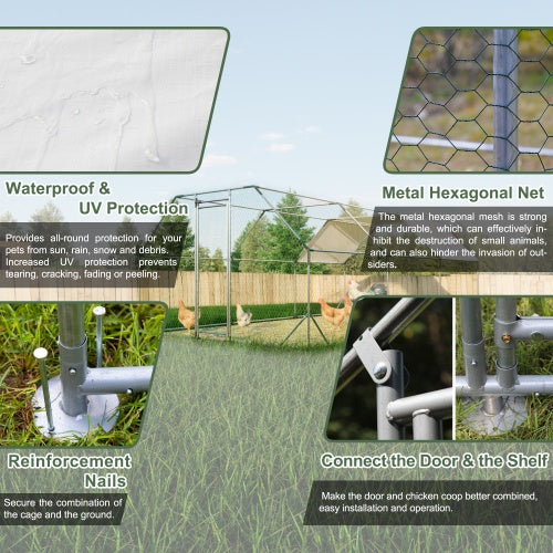 10 Ft. X 20 Ft. Galvanized Large Metal Walk In Chicken Coop Cage Farm Poultry Run Hutch Hen House