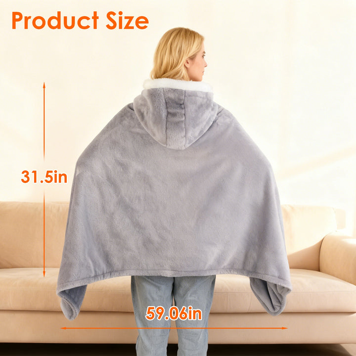 Wearable Heated Throw Blanket With 20000mah Battery Pack Double Sided Flannel Portable Electric Heating Hoodie For Women Men Machine Washable 3 Heating Levels Battery Operated