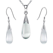 Emma Manor 14k White Gold Plated Water Drop Moonstone Women Jewelry Set --Pendant Necklace And Earrings
