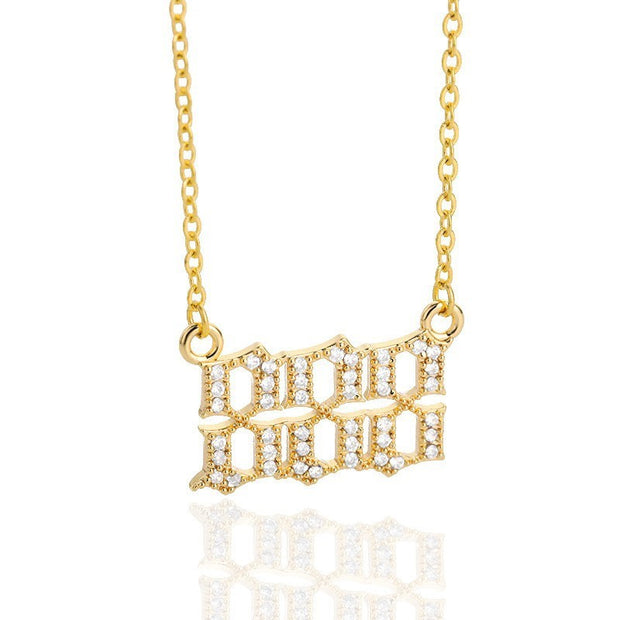 Minimalist Micro Zirconia Numeral Angel Pendant Necklace