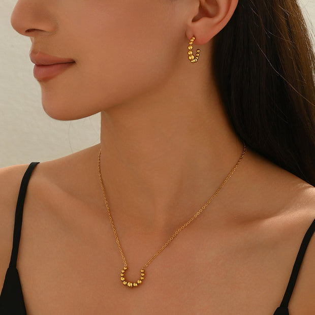 Lxalry Golden Jewelry Set - Crescent Pendant Necklace & Earrings