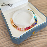 Lxalry 18K Gold Plated Copper Rainbow Zircon Bracelet - Colorful Gem Tennis Chain For Gifting & Everyday Glam - Non-Tarnish, Hypoallergenic, Y2K Trending Jewelry