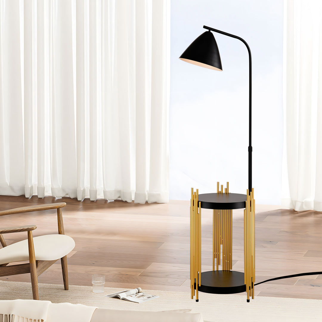 Luxury Shelves Floor Lamp For Living Room With Metal Lampshade