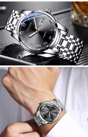 Stainless Steel With Double Calendar Quartz Watch Waterproof Luminous