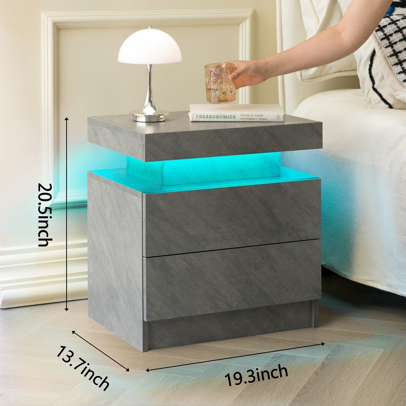 Nightstand LED Bedside Table Cabinet Lights Modern End Side