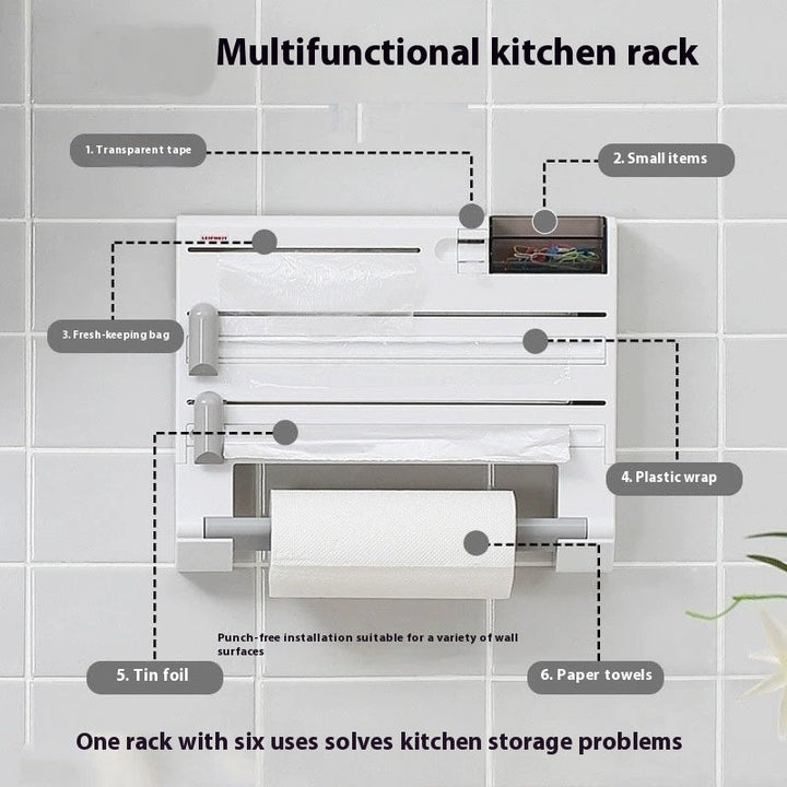 Kitchen Multi-functional Shelf Wall-mounted Plastic Wrap Storage Box