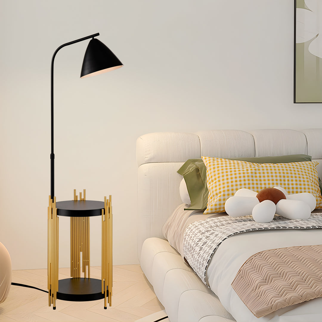 Luxury Shelves Floor Lamp For Living Room With Metal Lampshade