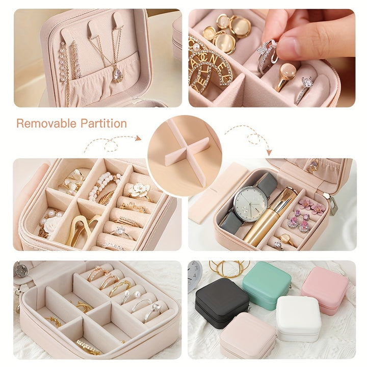 2pcs Portable Leather Jewelry Storage Boxes, Mini PU Jewelry Storage Boxes, Travel Jewelry Organizer Case, Black, White And Blue Jewelry Storage Boxes